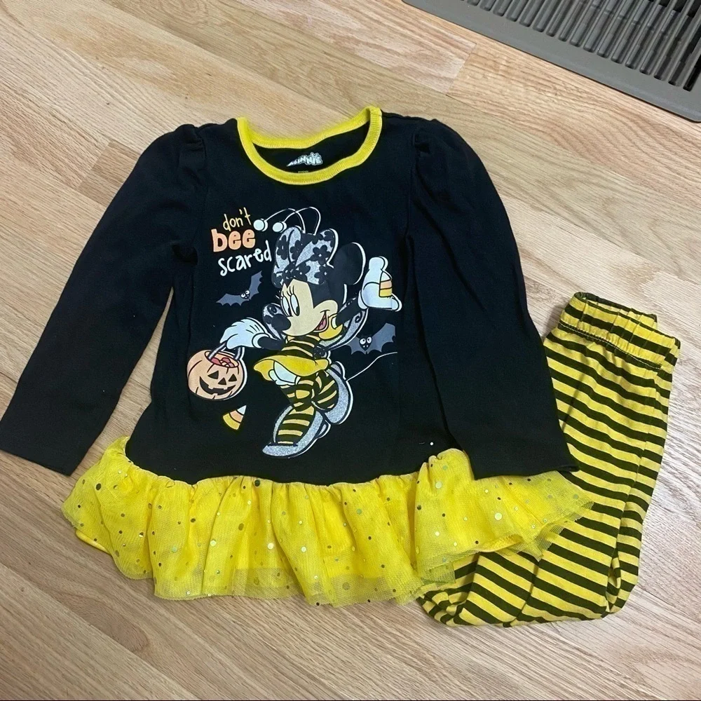 Minnie Mouse Halloween Outfit Shirt Pants 3T Disney Yellow Black Striped
